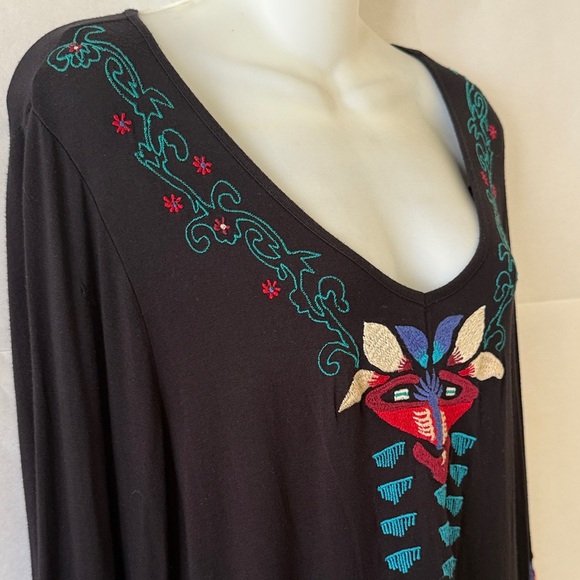 Caite Embroidered Tunic Mini Dress Size XL Black Bohemian Western Flare Sleeve - Picture 7 of 16